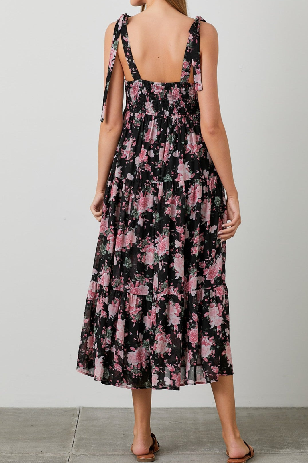 PINK FLORAL SHOULDER TIE JUMPER