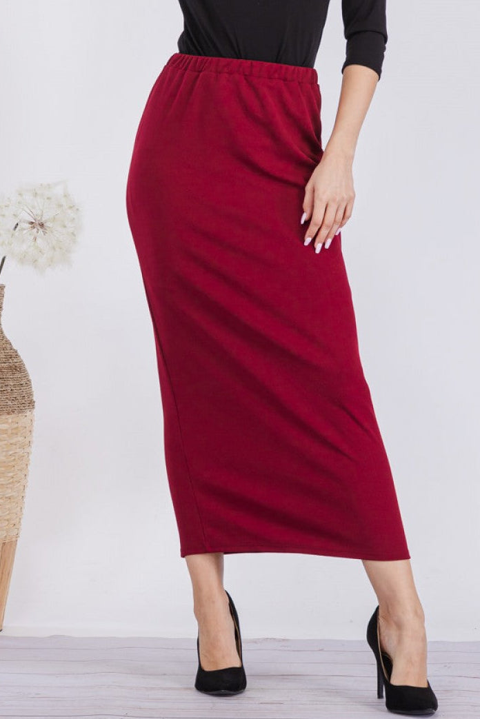 SANDRA MAXI PENCIL SKIRT IN BURGUNDY (plus)