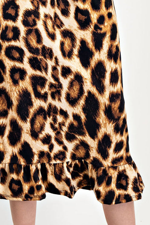 LEOPARD PENCIL SKIRT WITH RUFFLE