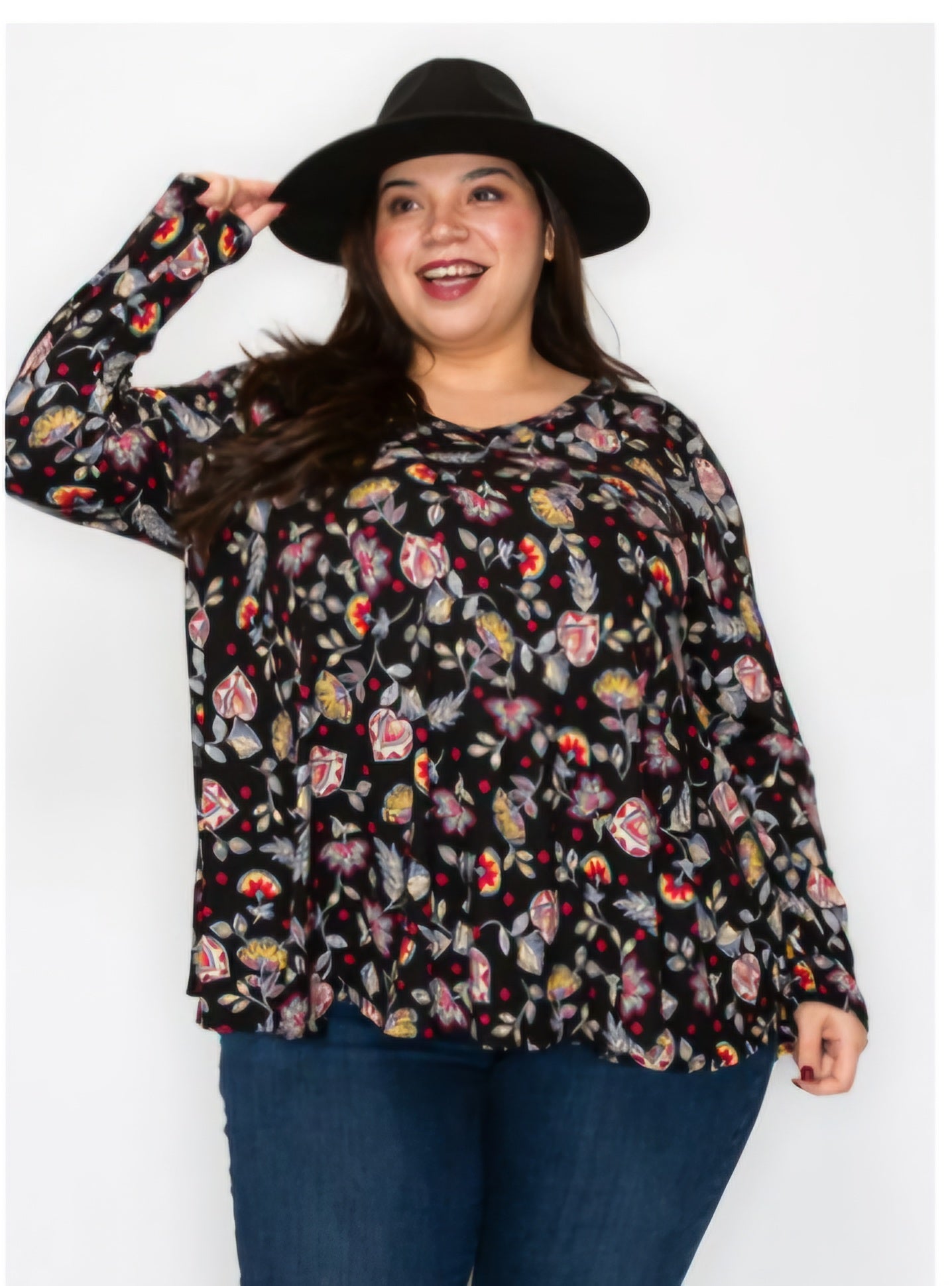 PLUS PAISLEY FLORAL PULLOVER TOP