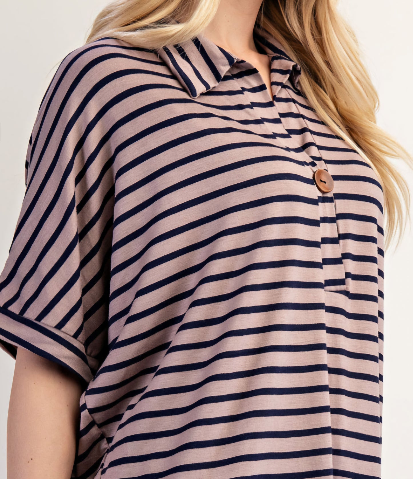 MOCHA/NAVY STRIPED PULLOVER