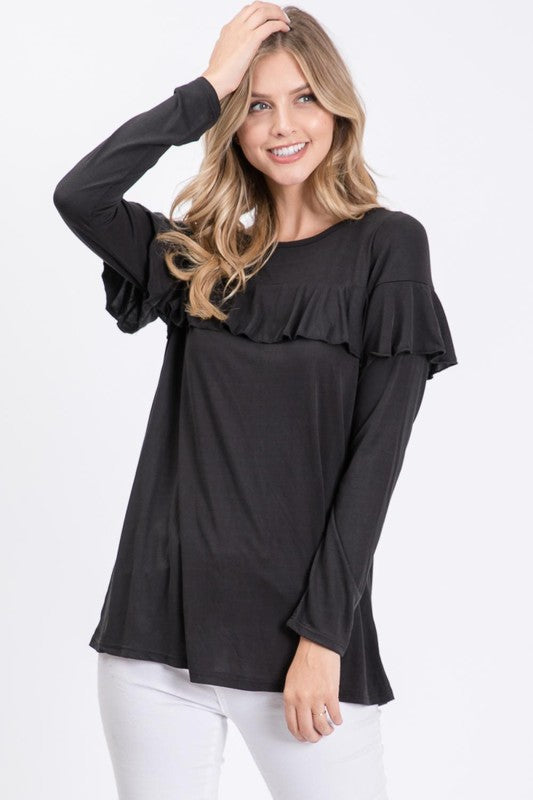 RUFFLE SLEEVE PULLOVER