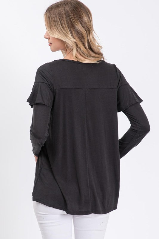 RUFFLE SLEEVE PULLOVER