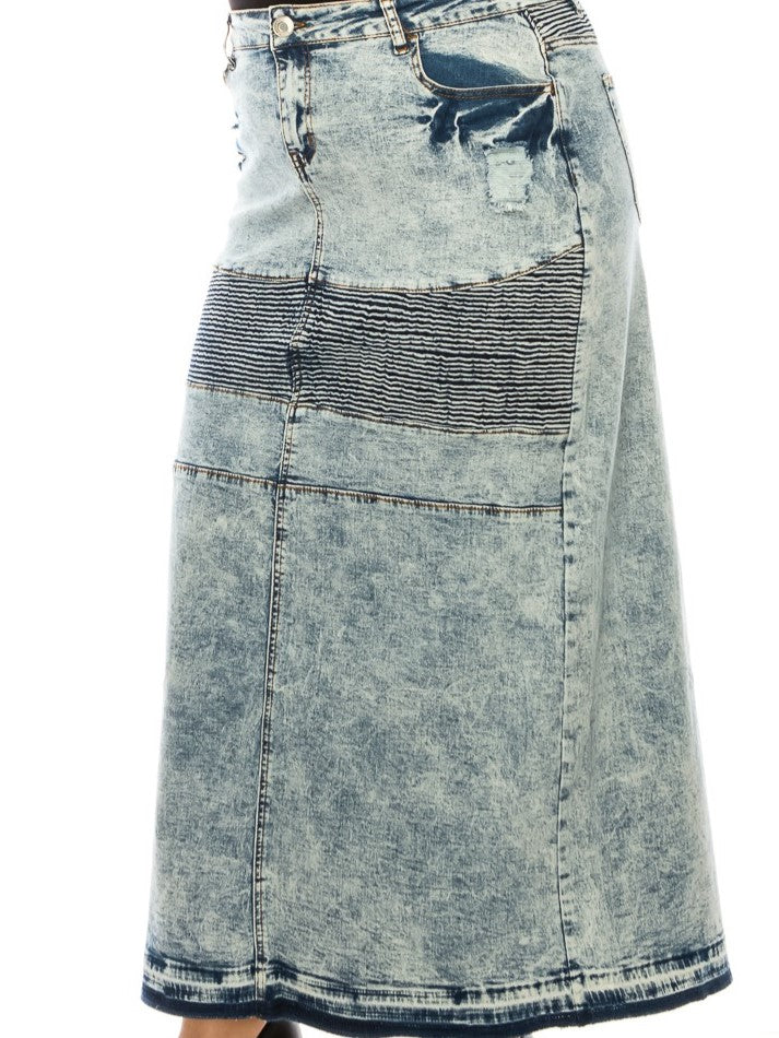 MOTO ACID WASH MAXI DENIM SKIRT