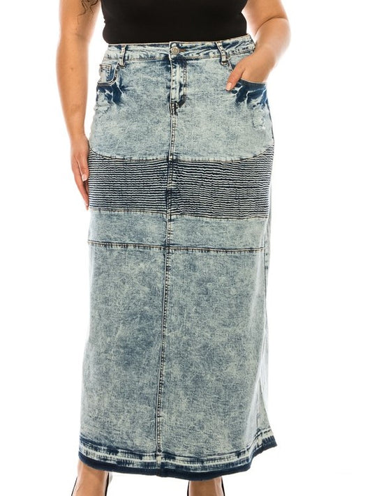 MOTO ACID WASH MAXI DENIM SKIRT