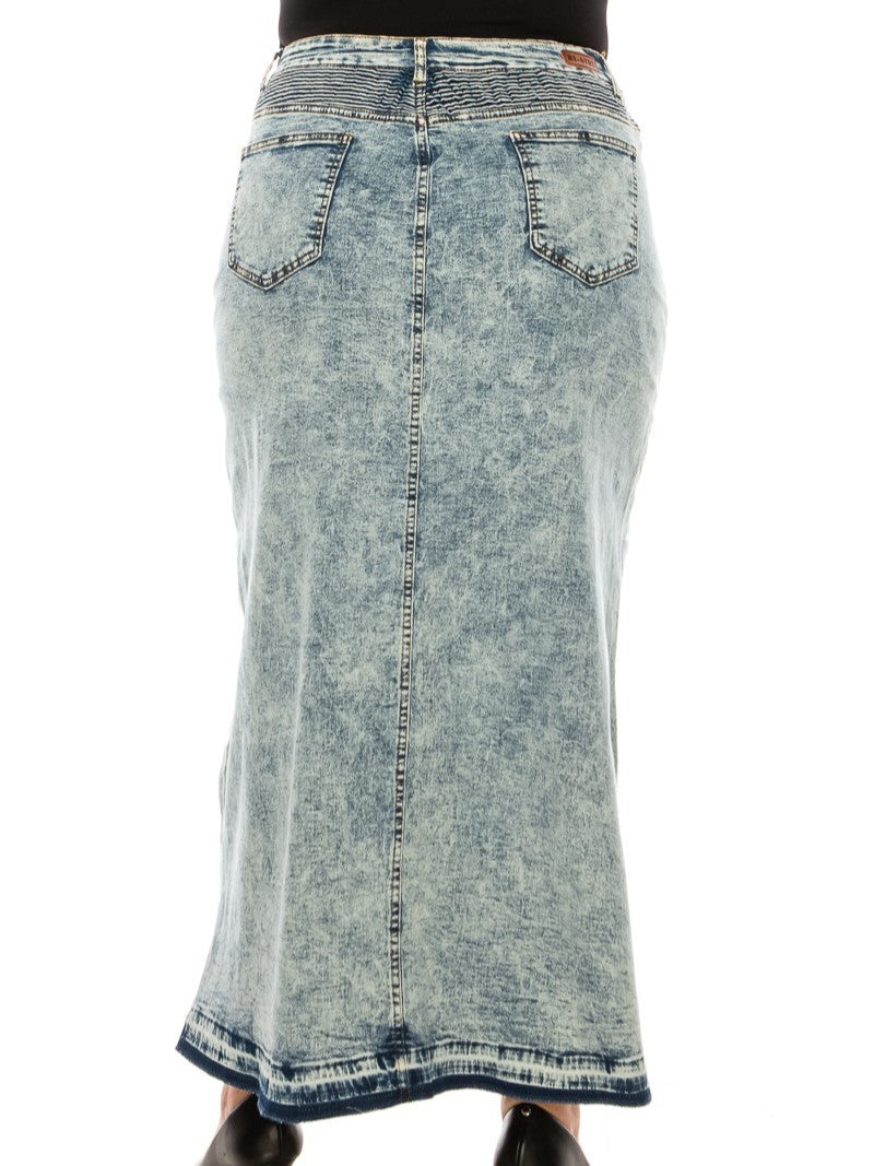 MOTO ACID WASH MAXI DENIM SKIRT