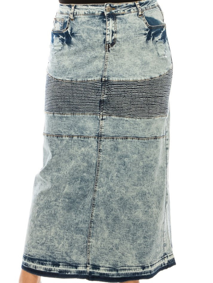 MOTO ACID WASH MAXI DENIM SKIRT