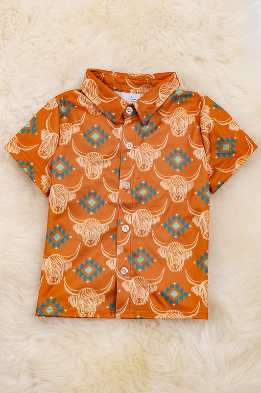 KIDS AZTEC COW SHIRT