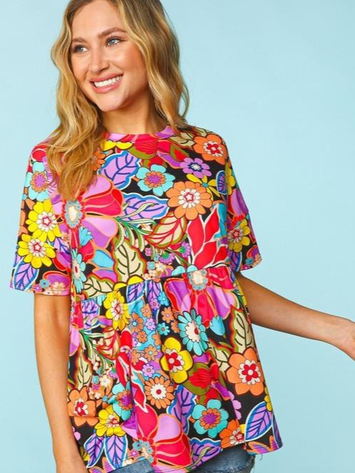 FLORAL PEPLUM RETRO SHIRT