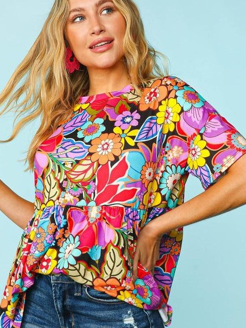 FLORAL PEPLUM RETRO SHIRT