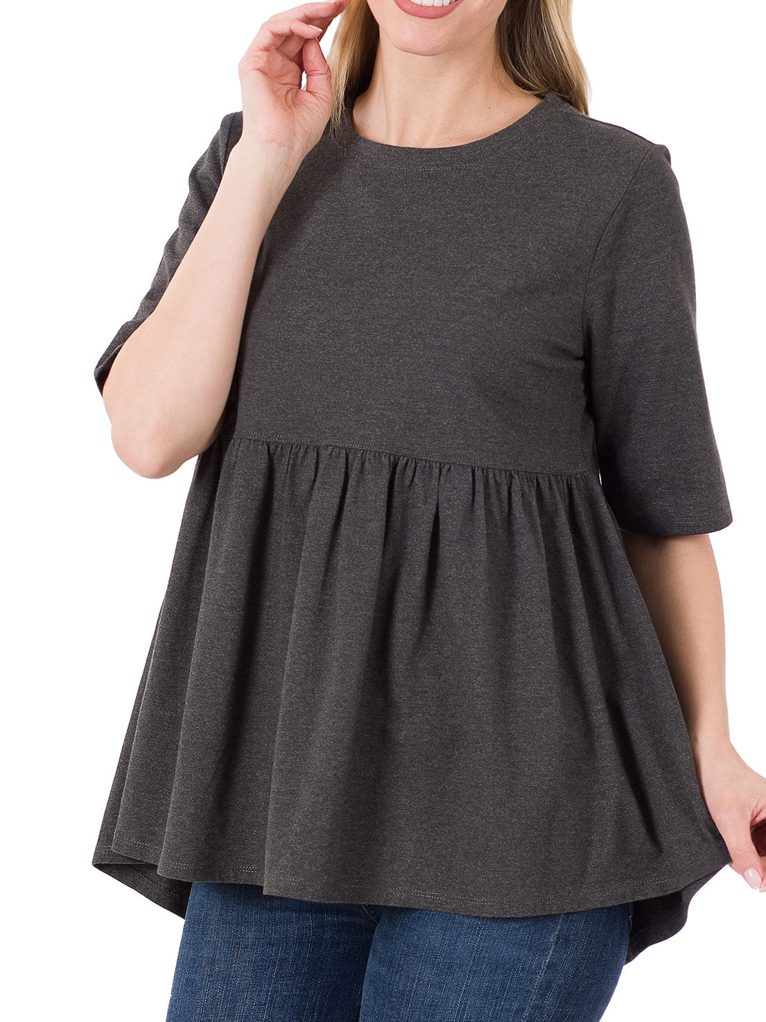 CHARCOAL EMPIRE WAIST PULL OVER TOP