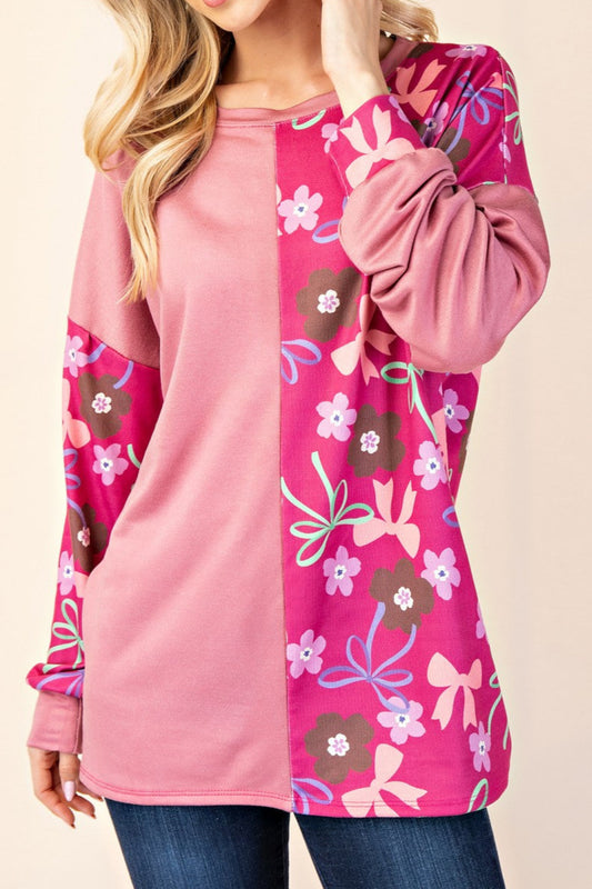 FUSCHIA BOW PRINT PULLOVER