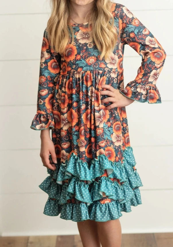 KIDS RUST FLORAL DRESS