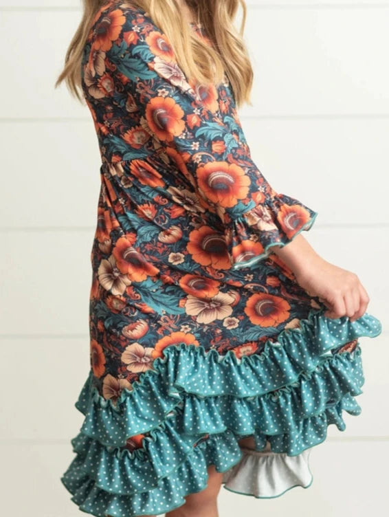 KIDS RUST FLORAL DRESS