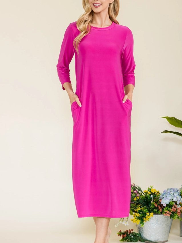 CLASSIC LAYERING DRESS IN FUSCHIA