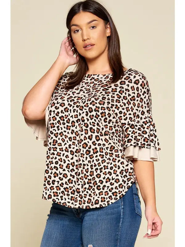 LEOPARD BELL SLEEVE SHIRT