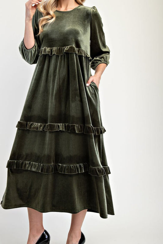 OLIVE VELVET DRESS PLUS SIZE