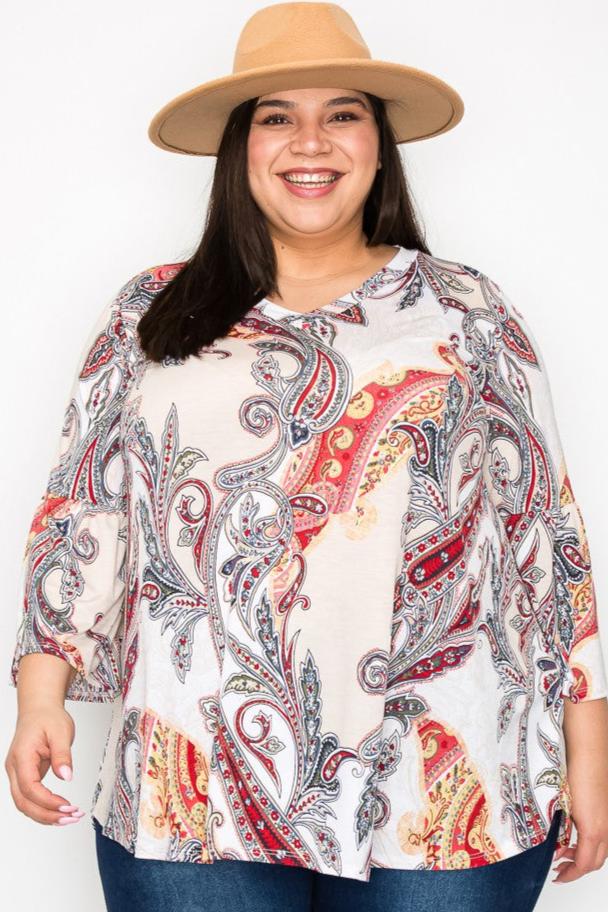 PAISLEY PRINT VNECK PULLOVER