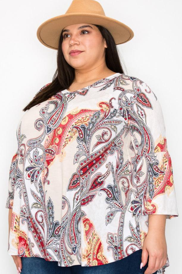 PAISLEY PRINT VNECK PULLOVER