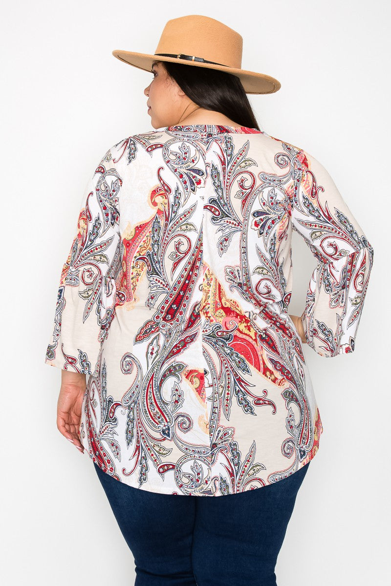 PAISLEY PRINT VNECK PULLOVER