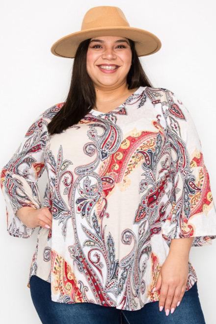 PAISLEY PRINT VNECK PULLOVER