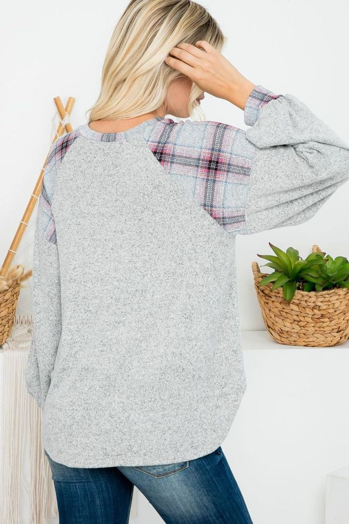 PLAID BRUSHED CASHMERE PULLOVER