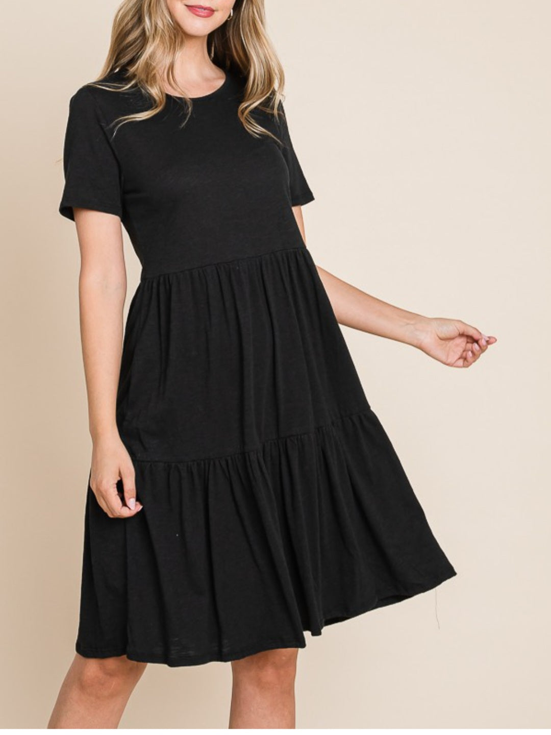 BLACK TIERED MIDI DRESS