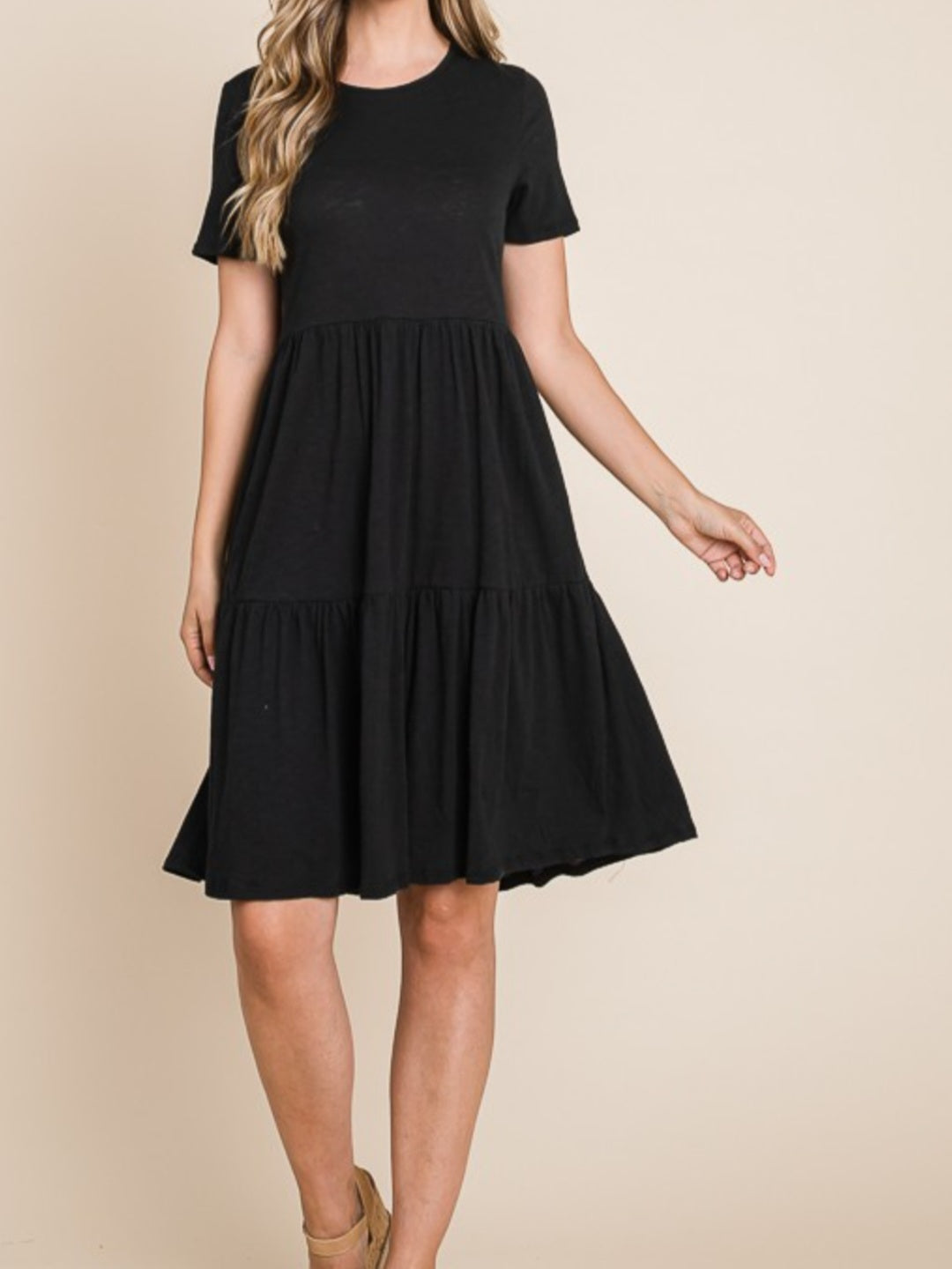 BLACK TIERED MIDI DRESS