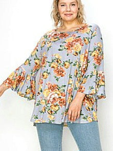 EXTENDED PLUS BABY BLUE FLORAL SHIRT