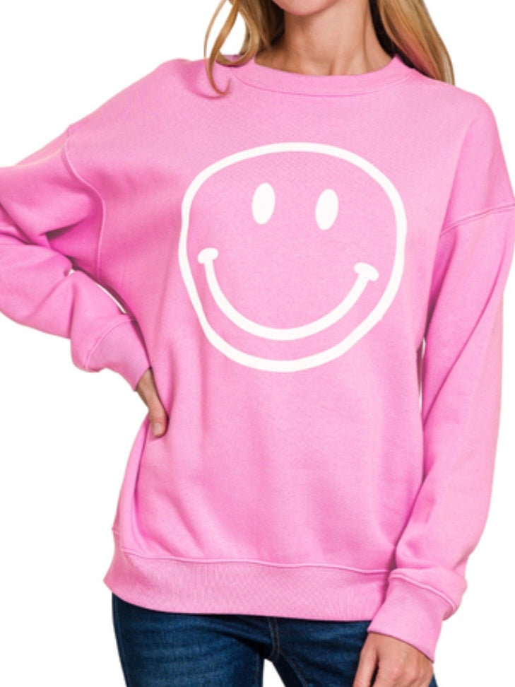 CANDY PINK SMILEY FACE SWEATSHIRT