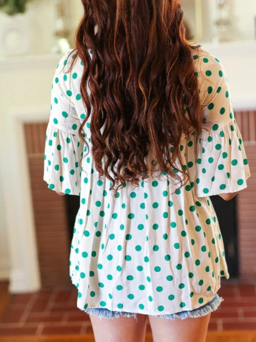 EMERALD GREEN POLKA DOT SHIRT