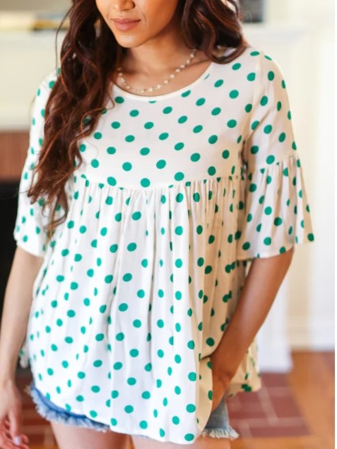 EMERALD GREEN POLKA DOT SHIRT