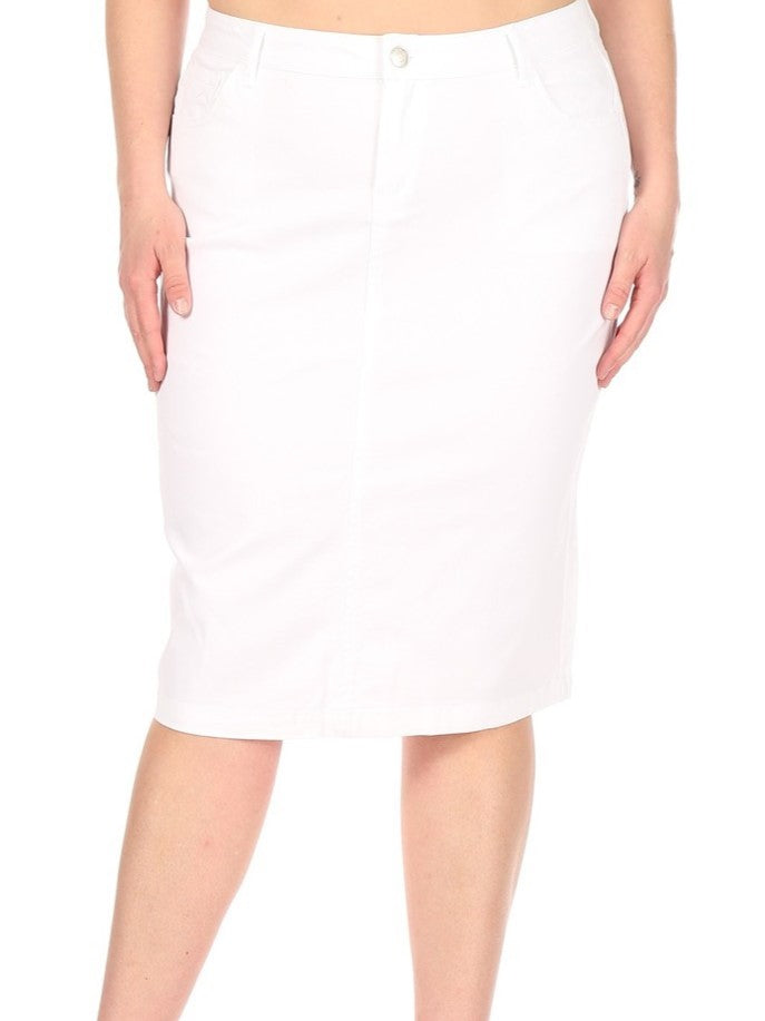 WHITE MIDI TWILL SKIRT