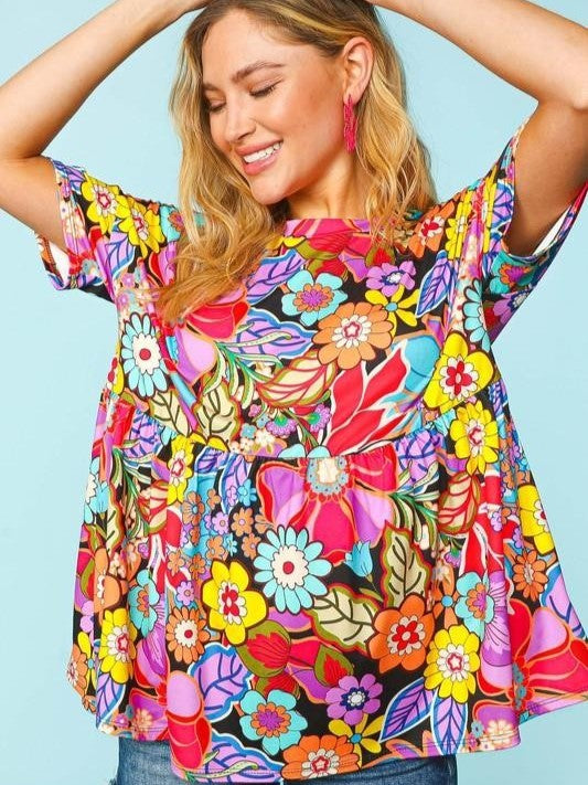 FLORAL PEPLUM RETRO SHIRT