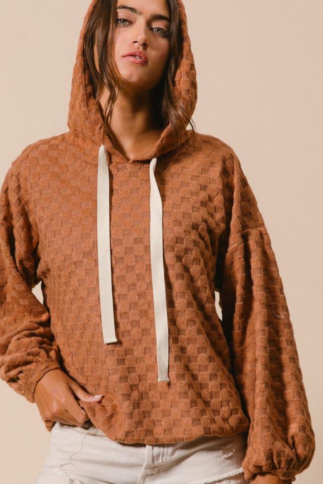 BROWN CHECKERED HOODIE