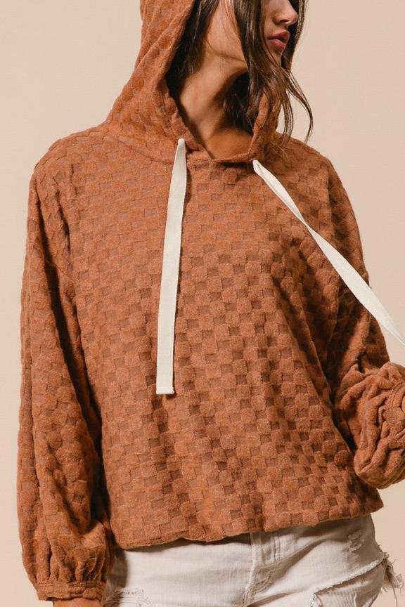 BROWN CHECKERED HOODIE