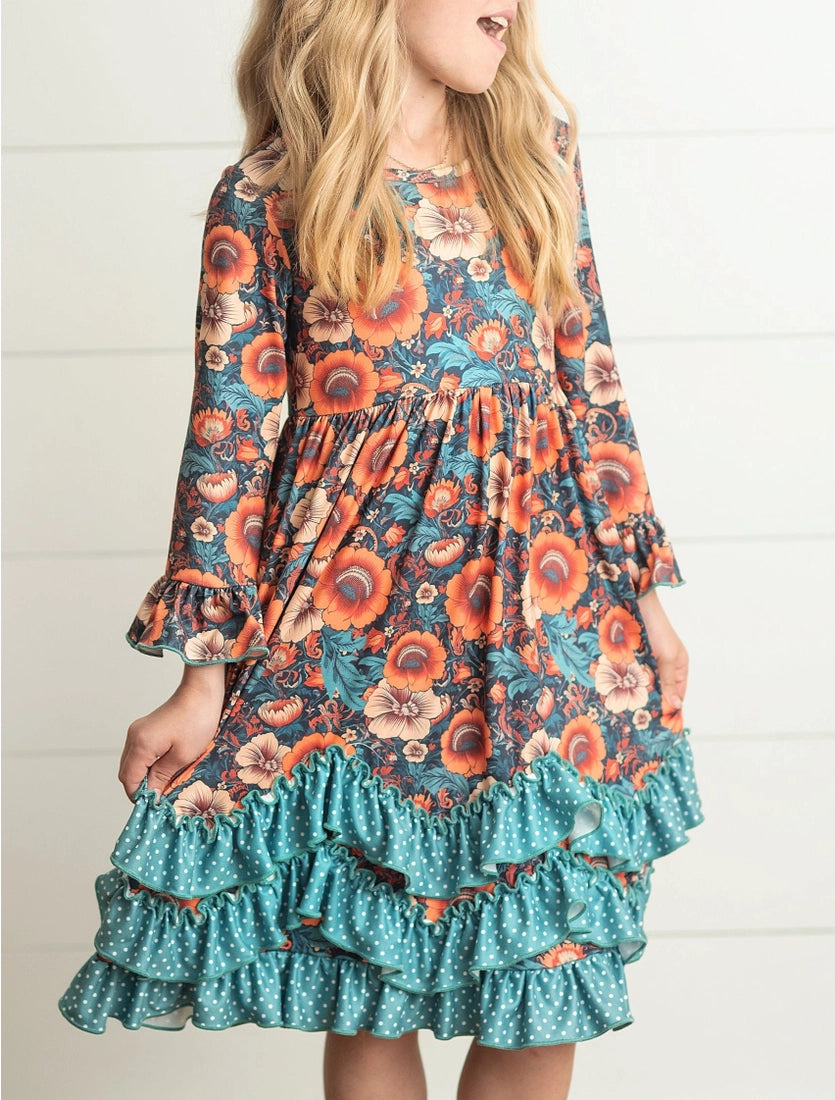 KIDS RUST FLORAL DRESS