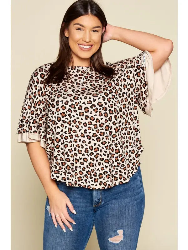 LEOPARD BELL SLEEVE SHIRT