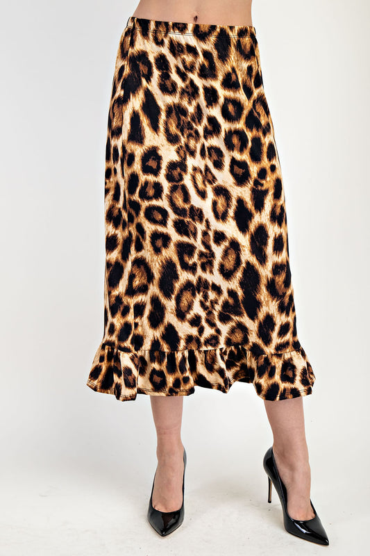 LEOPARD PENCIL SKIRT WITH RUFFLE