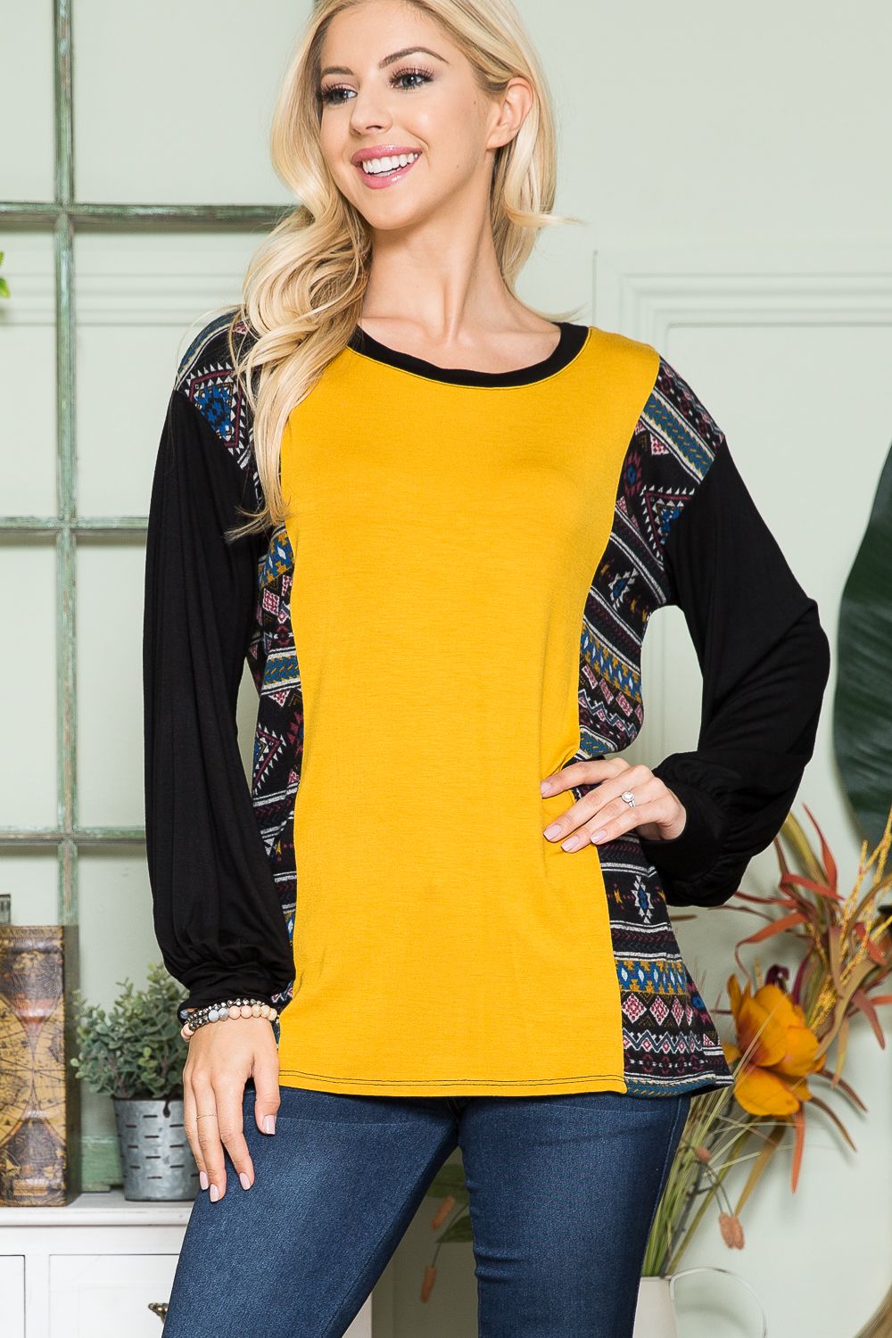 MUSTARD AZTEC PULLOVER