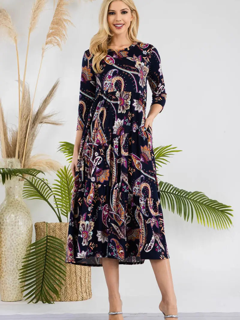 PAISLEY DRESS IN NAVY