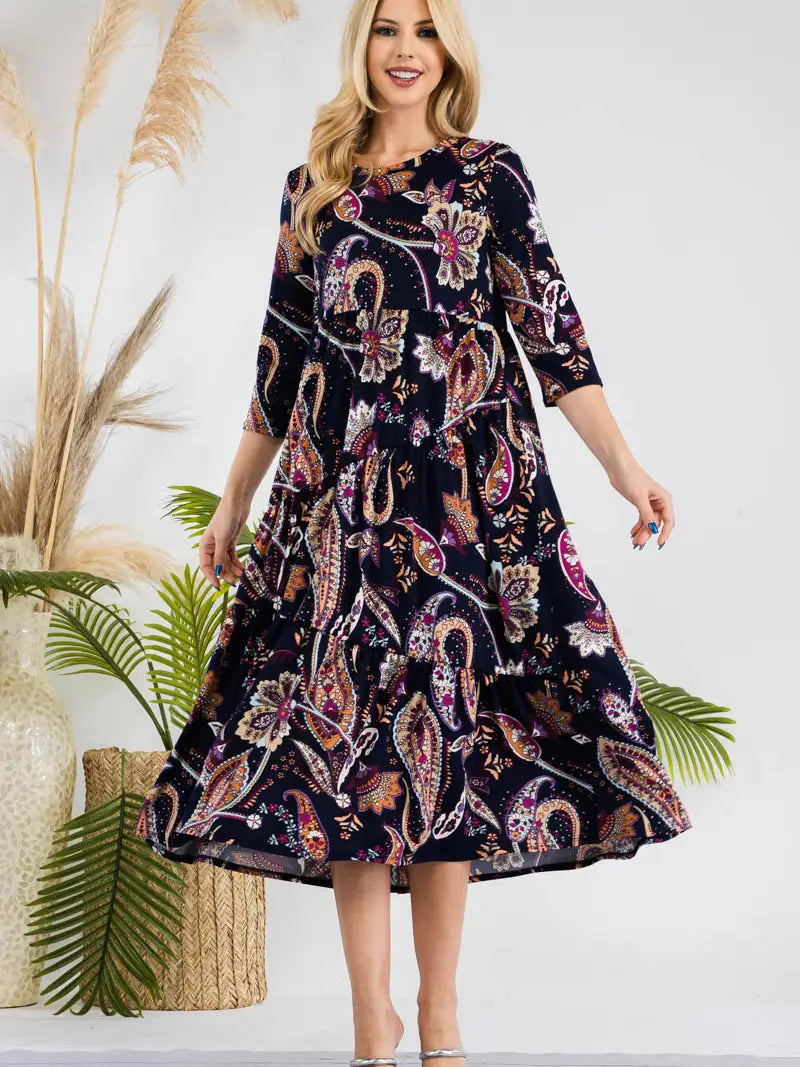 PAISLEY DRESS IN NAVY