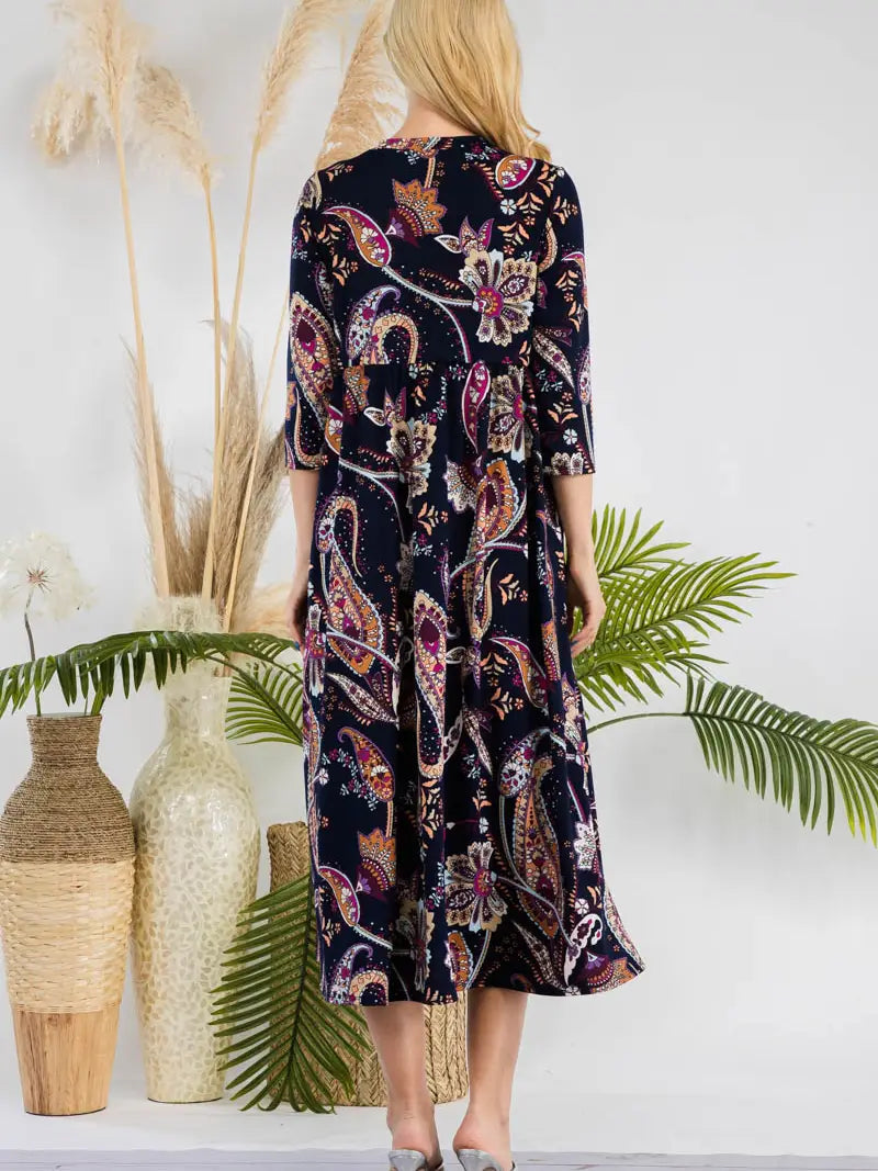 PAISLEY DRESS IN NAVY