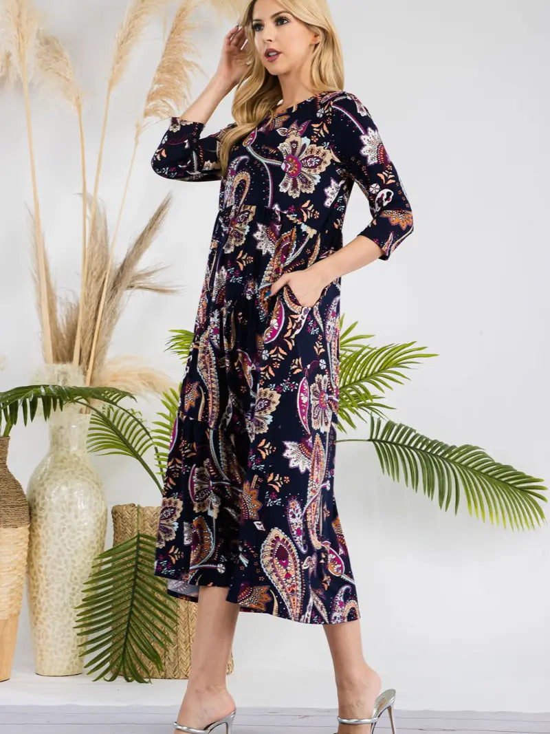 PAISLEY DRESS IN NAVY