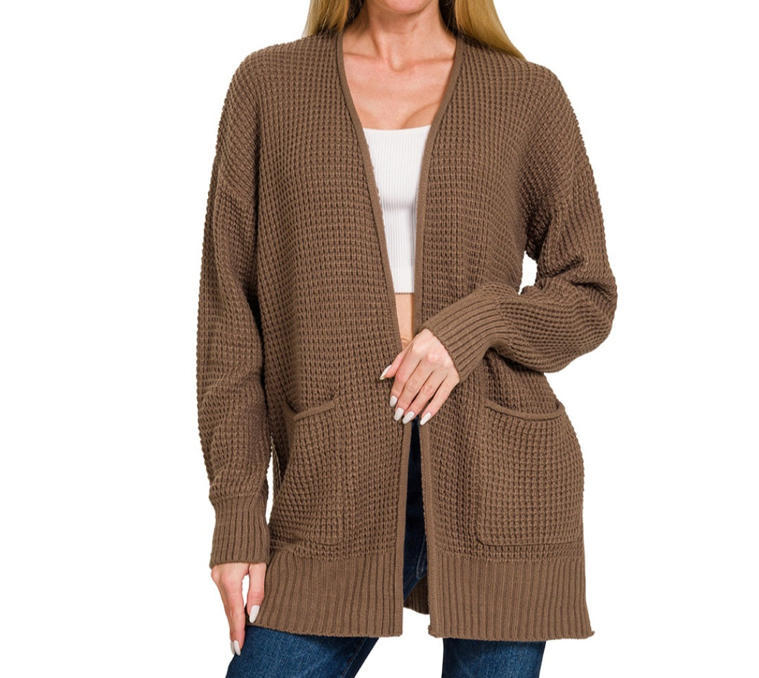 PLUS WAFFLE OPEN CARDIGAN  (BROWN)