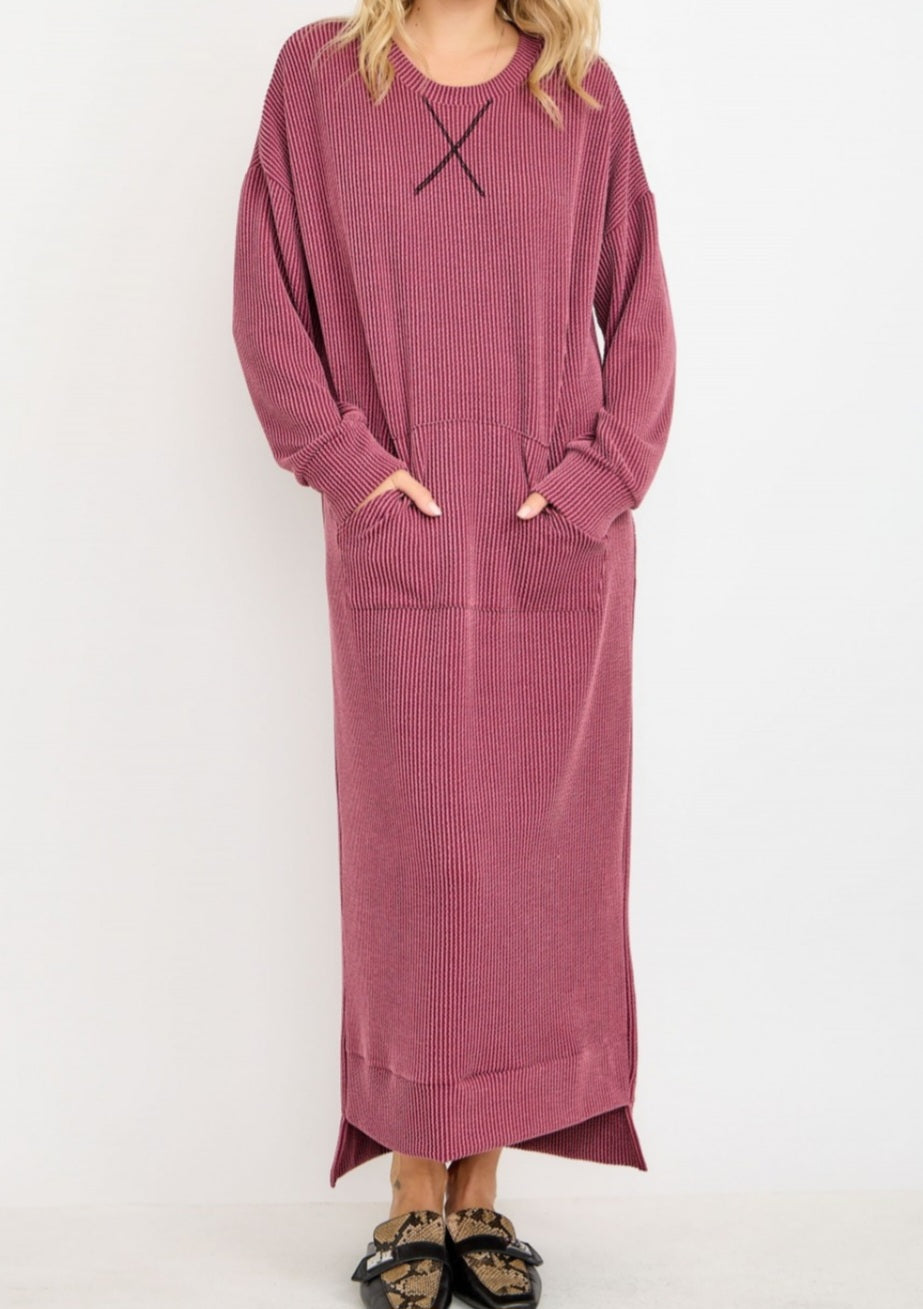 MOCHA RIBBED LOUNGE DRESS