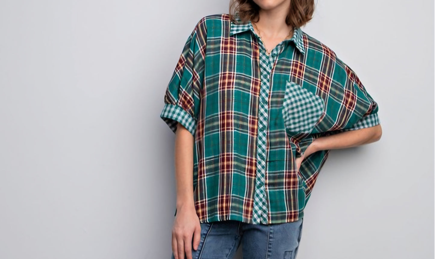 PLAID PRINTED OVERSIZE SHIRT (multi)