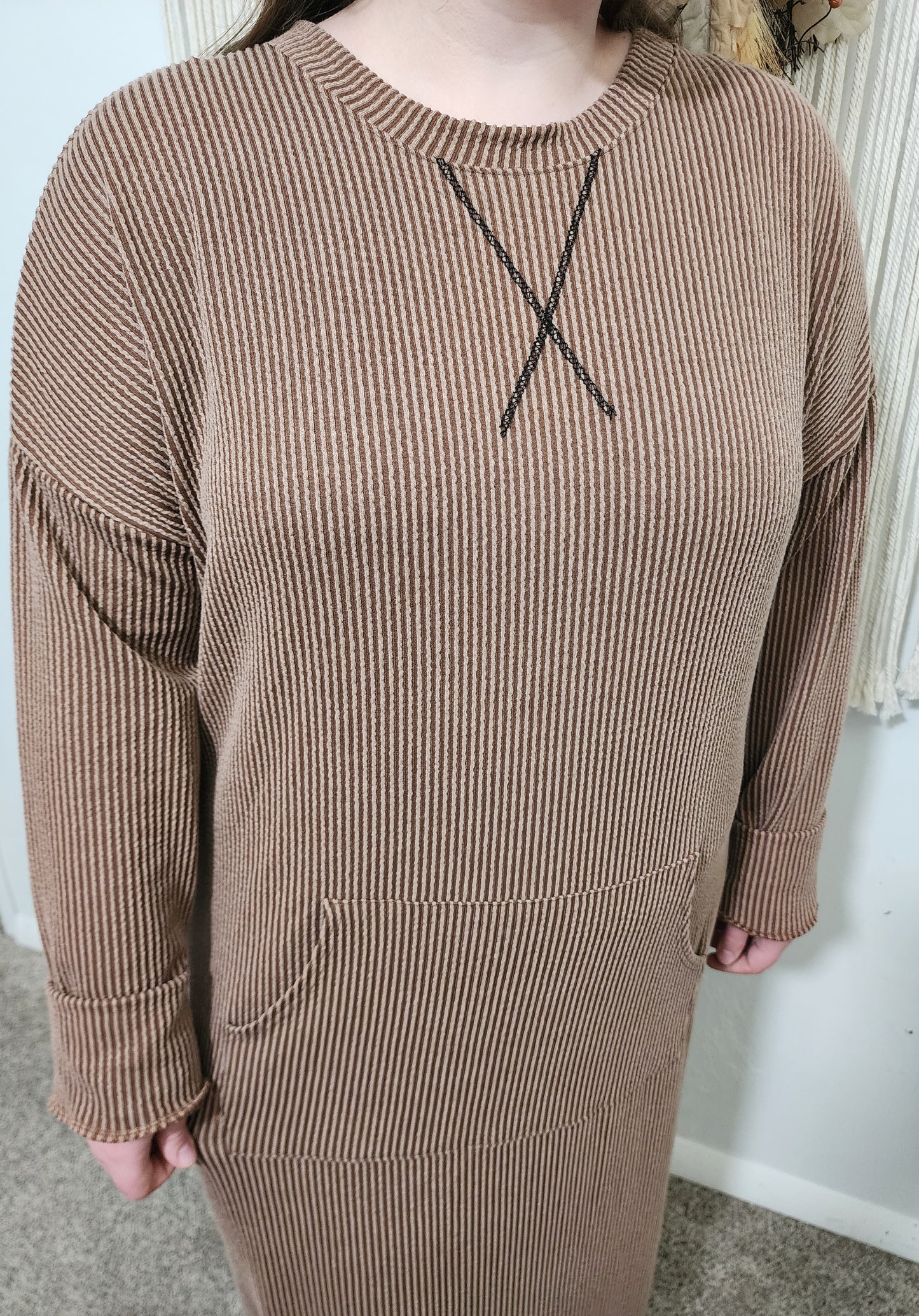 MOCHA RIBBED LOUNGE DRESS