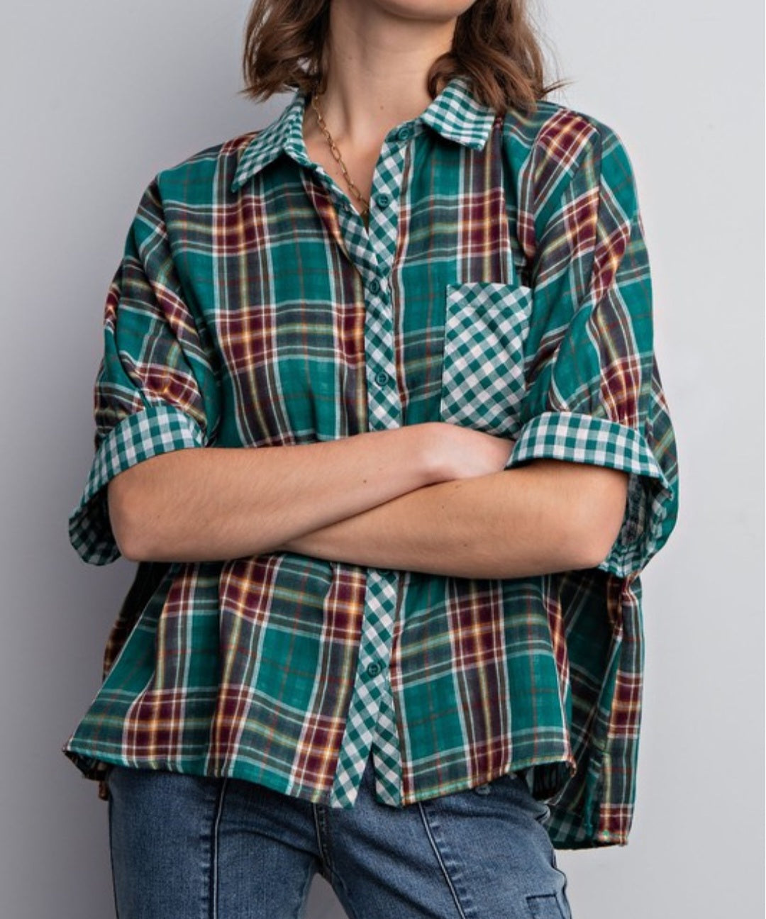 PLAID PRINTED OVERSIZE SHIRT (multi)