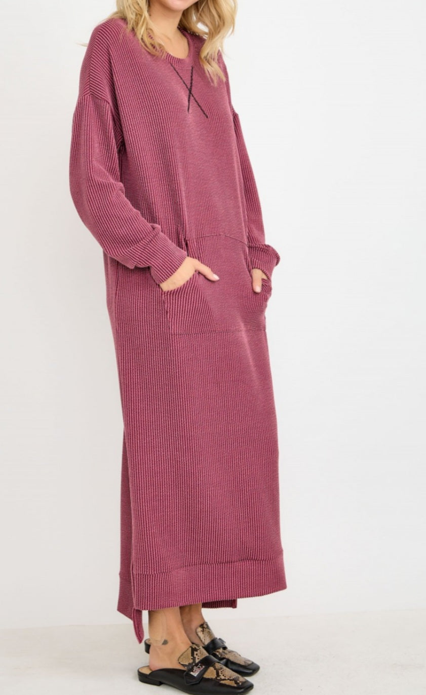 MOCHA RIBBED LOUNGE DRESS